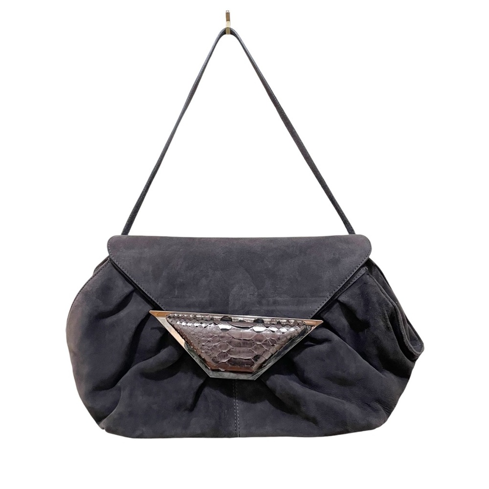 Jane August Metal Suede Convertible Evening Bag Dark Grey